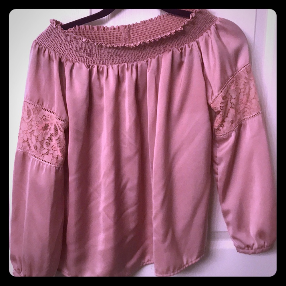 Rose gold off the shoulder silk blouse